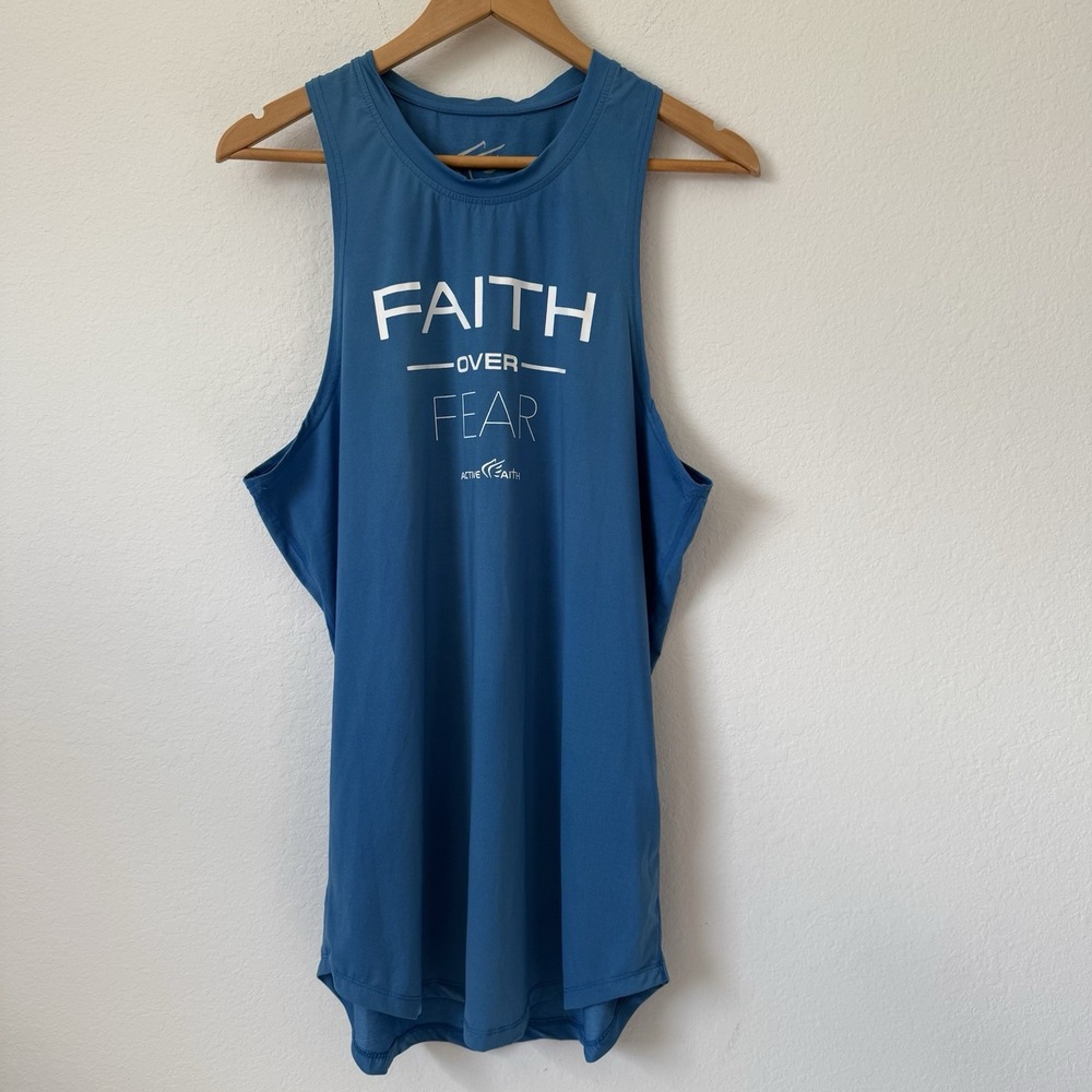 In Jesus name I play tank top mens L Faith Over Fear Active Faith 2 Timothy 1:7